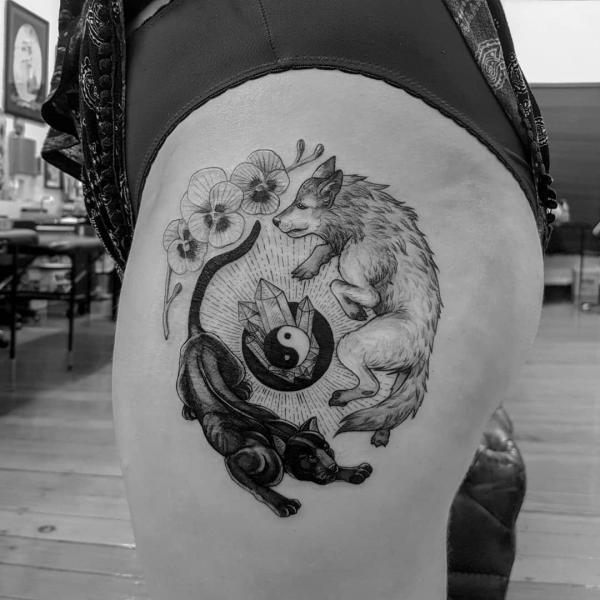 panther and wolf Yin Yang tattoo