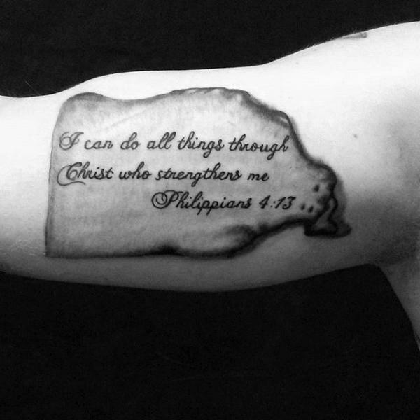 philippians 4 13 I can do all things through Christ which strengtheneth me bicep tattoo