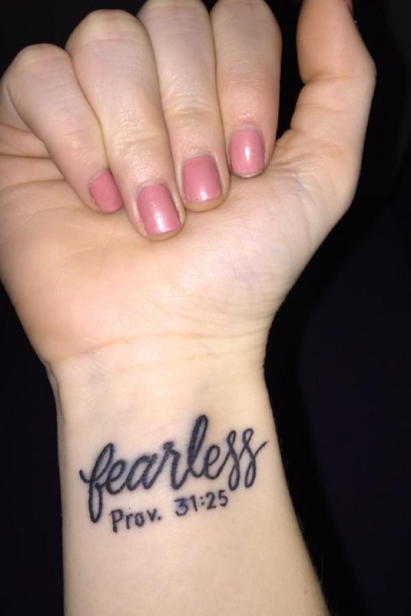 proverbs 31 25 fearless tattoo wrist