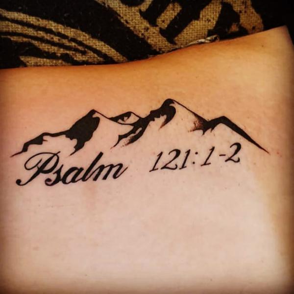 psalm 121 mountain tattoo arm