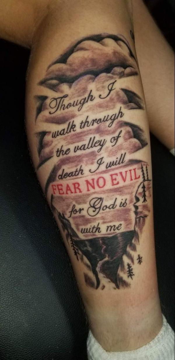 psalm 23 4 Bible verse lower leg tattoo