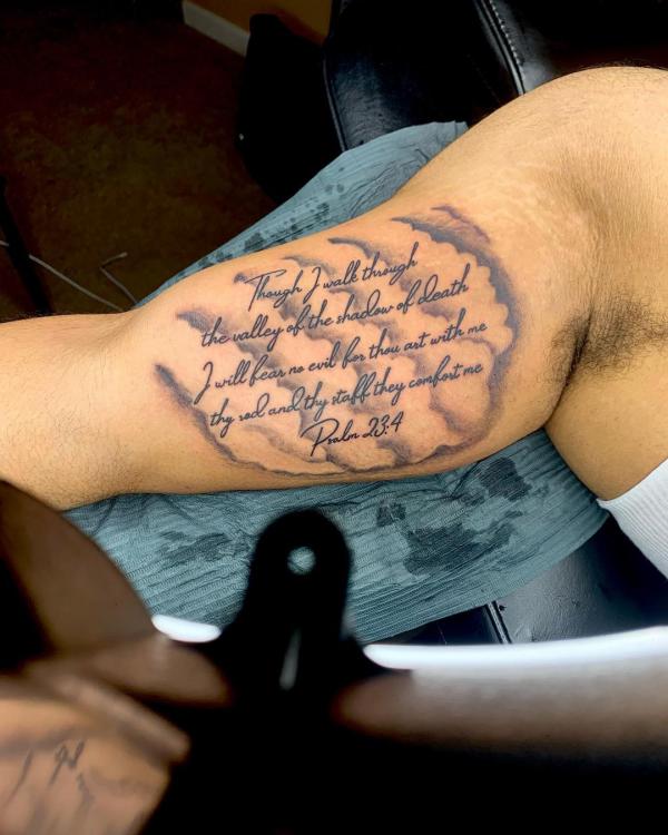 psalm 23 4 bicep tattoo