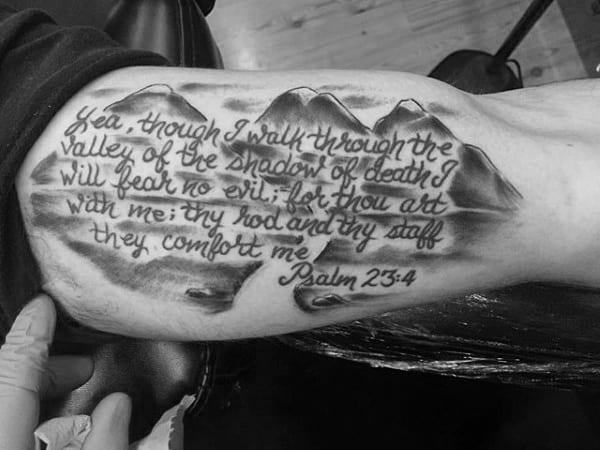 psalm 23 4 with mountain range tattoo