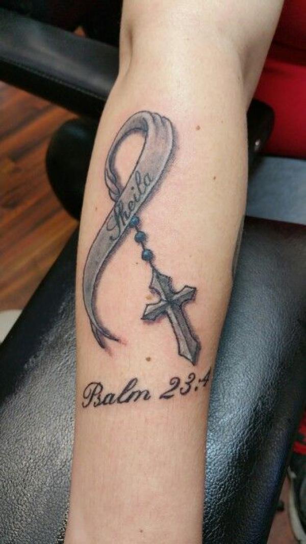 psalm 23 4 with ribbon cross tattoo