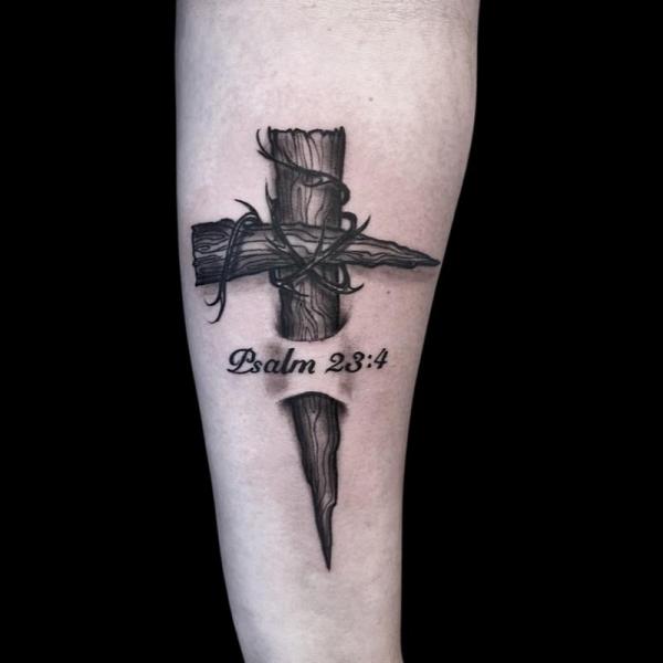 psalm 23 4 wooden cross tattoo