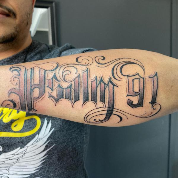psalm 91 lettering tattoo forearm