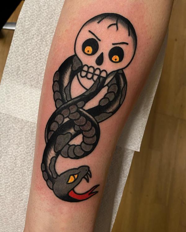 spooky death eater forearm tattoo