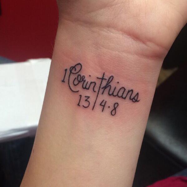 wrist 1 corinthians 13 4 8 tattoo