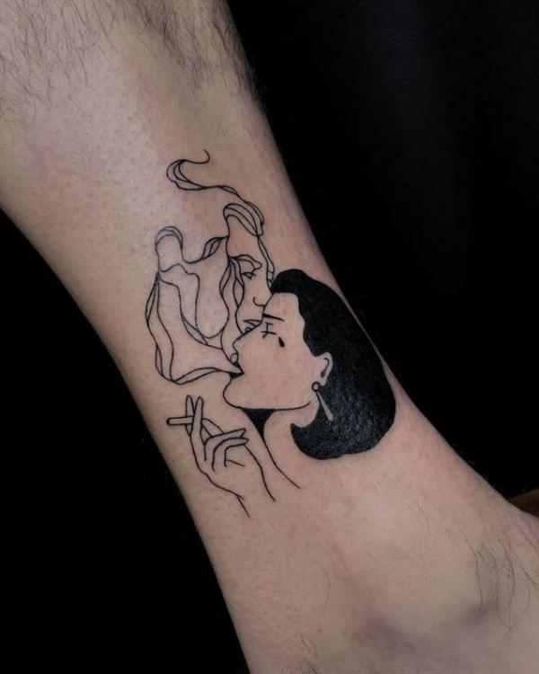 A lady smoking tattoo