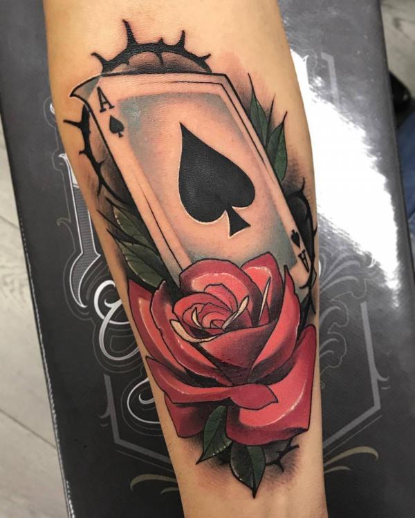 Ace of spade and rose tattoo traditional