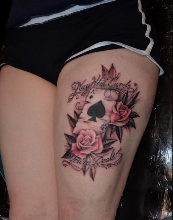 Ace of spade and rose tattoo with quotes Pay the cards you are dealt