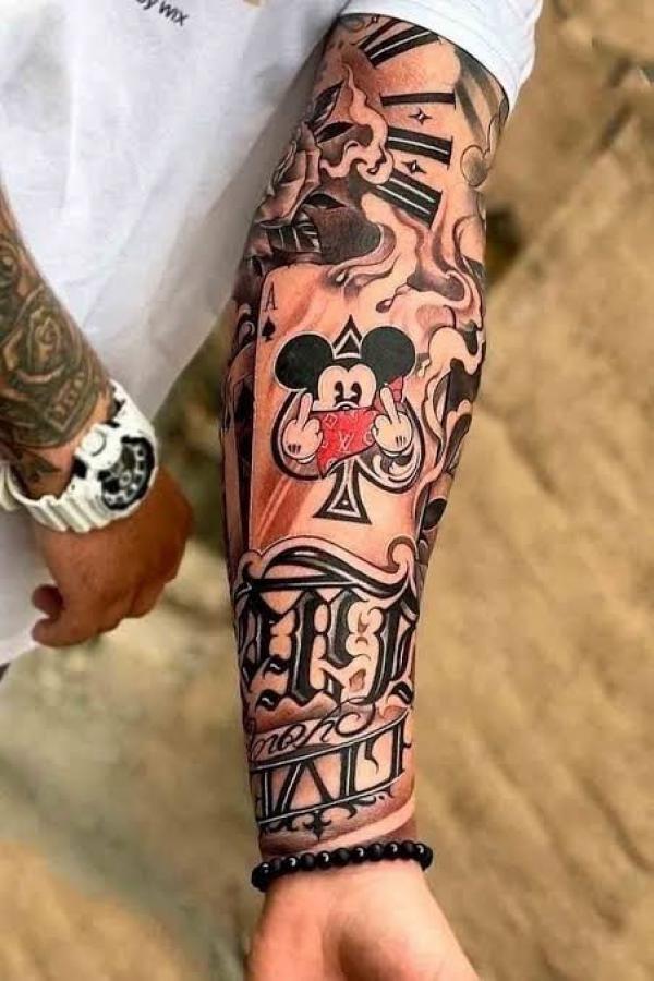 Ace of spade with mickey mouse tattoo