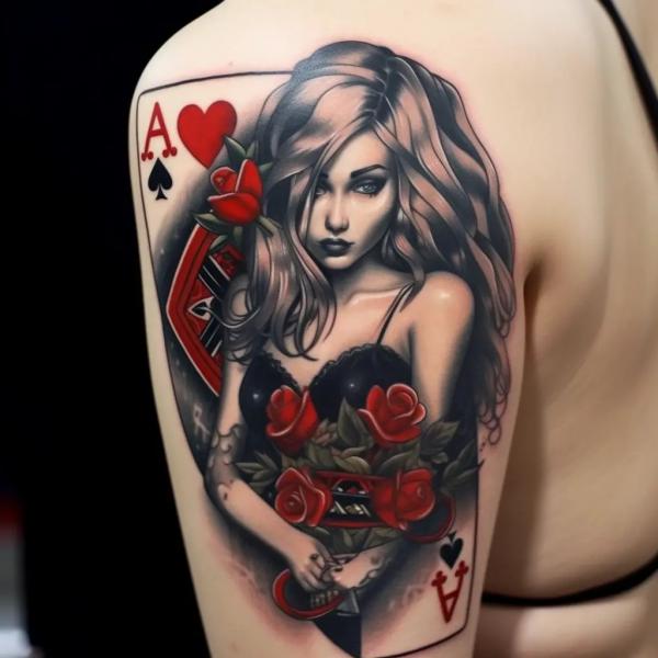 Ace of spades and woman tattoo half sleeve