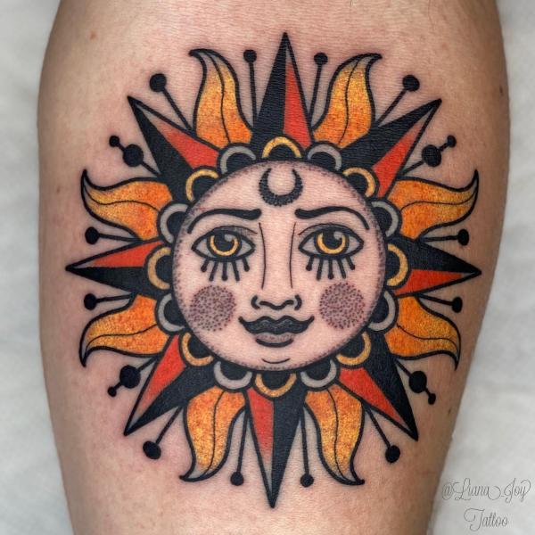 American traditional sun tattoo