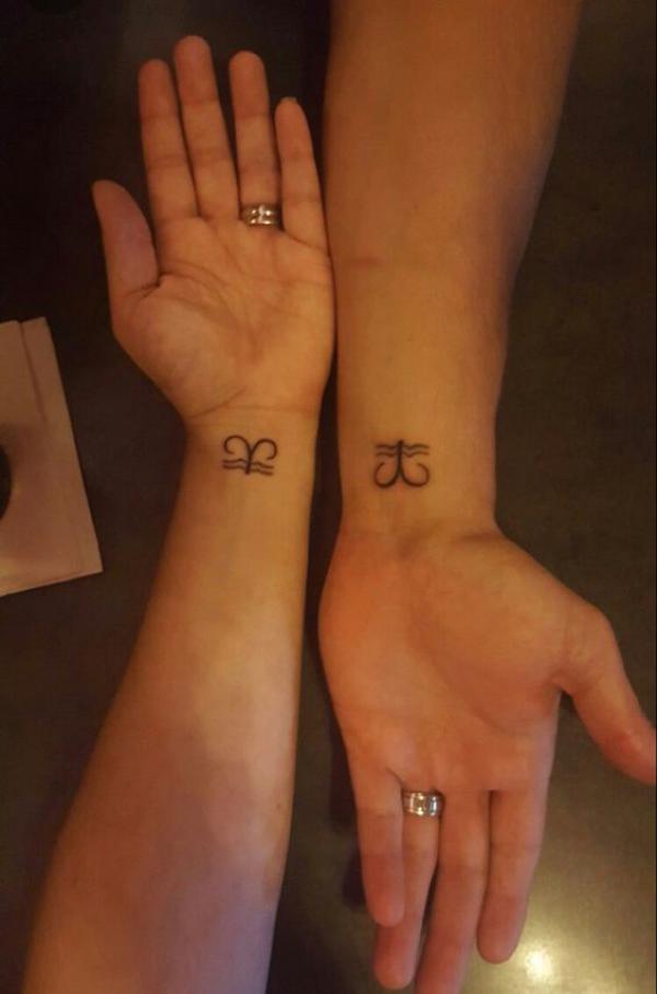 Aquarius and Aries matching tattoo wrist