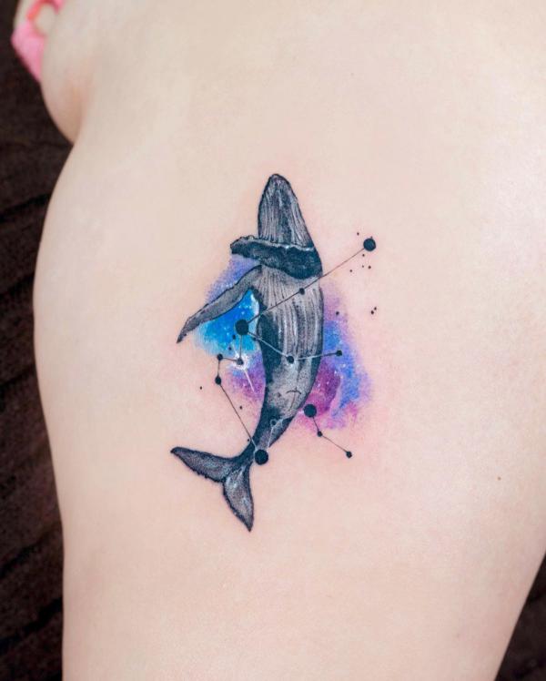 Aquarius constellation and whale tattoo