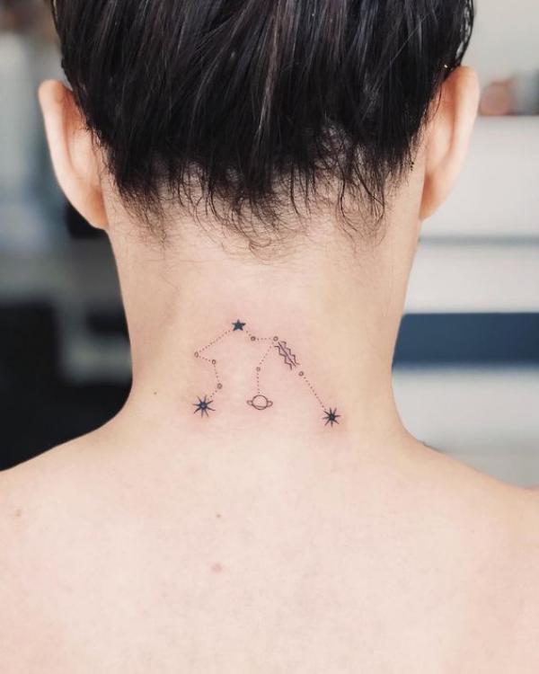 Aquarius constellation neck tattoo