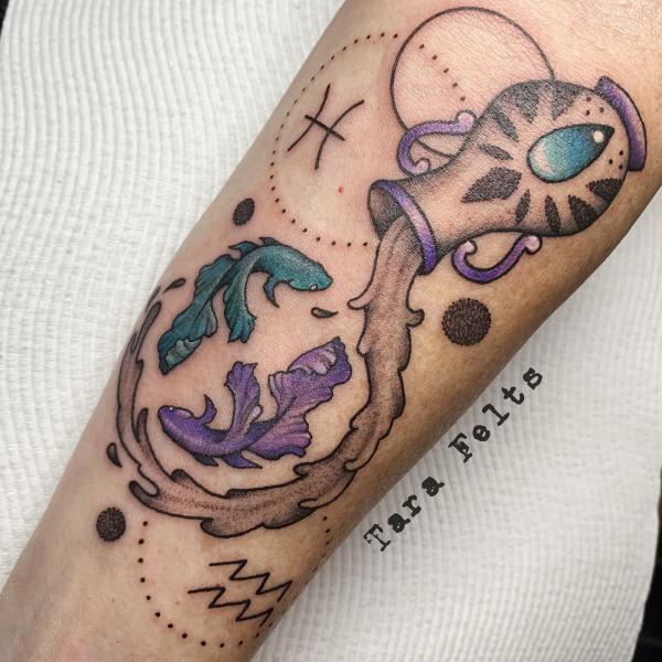 Aquarius water bearer and Pisces fish tattoo