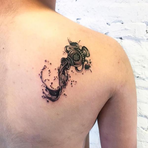 Aquarius water bearer tattoo shoulder blade