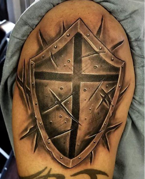 Armor of god with thorns tattoo