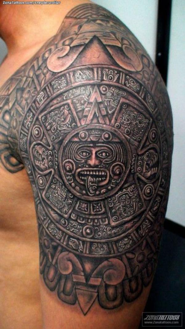 Aztec shield tattoo shoulder arm