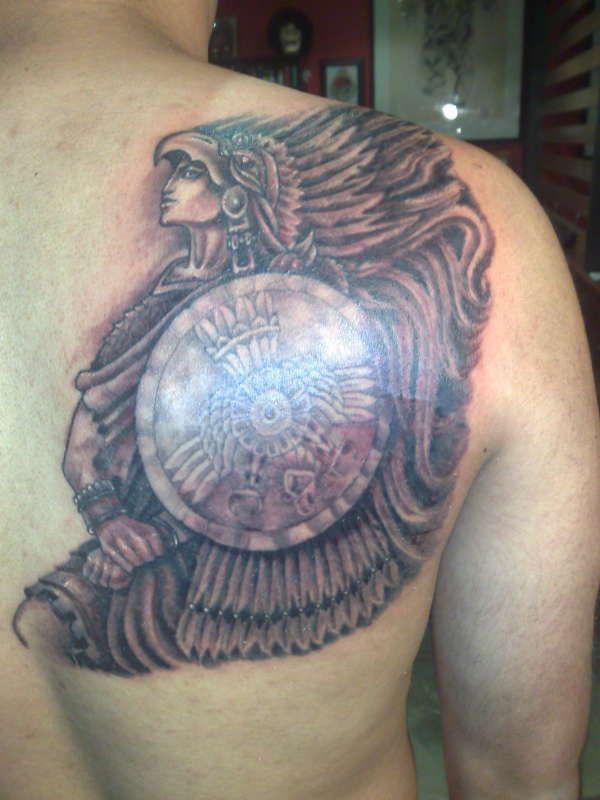 Aztec warrior and shield tattoo