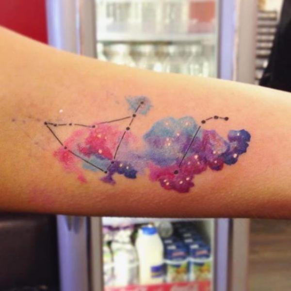 Capricorn and Aries constellation watercolor galaxy tattoo