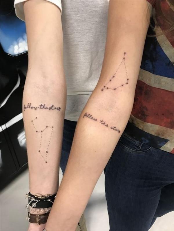 Capricorn and Leo constellation matching tattoos for sisters