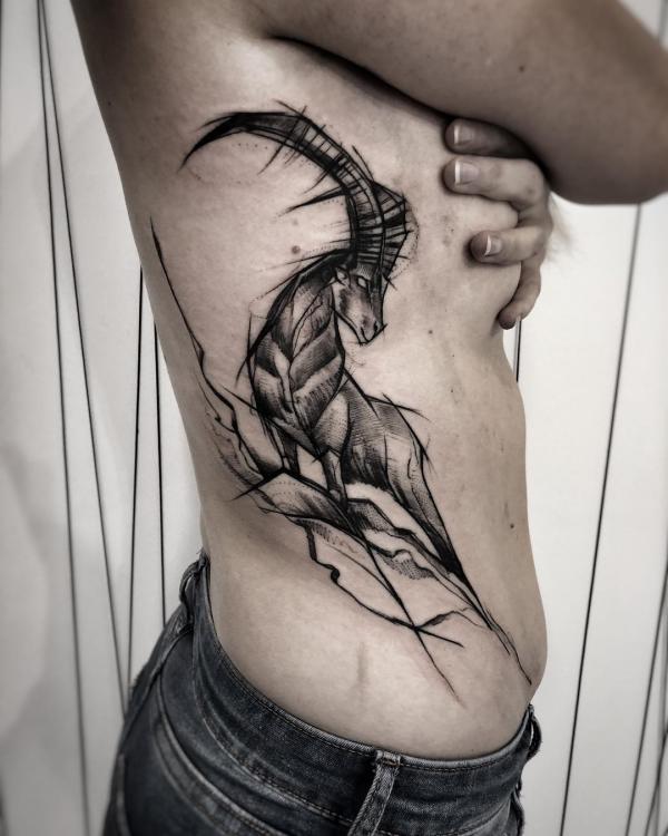 Capricorn goat drawing tattoo side