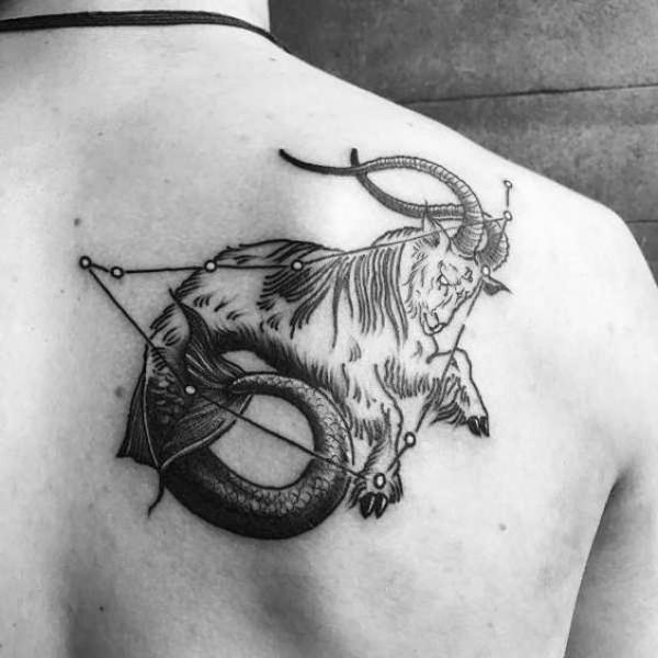 Capricorn sea goat shoulder blade tattoo