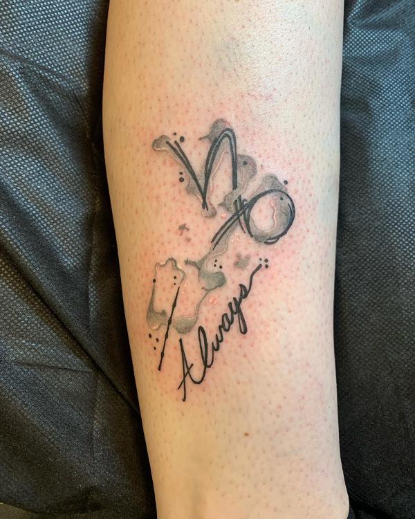 Capricorn sign with word Always tattoo