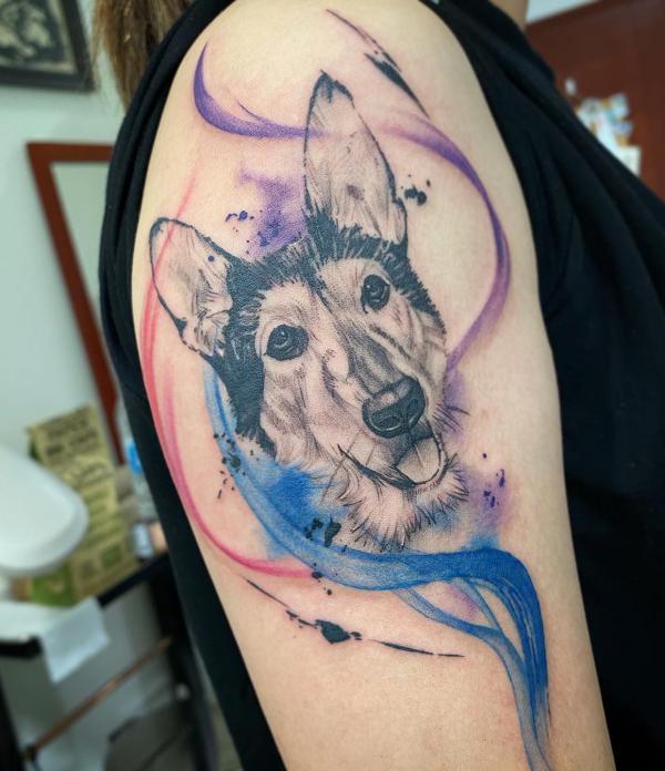 Colored smoke and dog tattoo