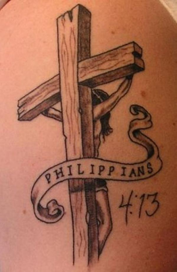 Cross with Jesus and philippians 4 13 tattoo
