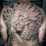Full back Quetzalcoatl and Pyramid Tattoo