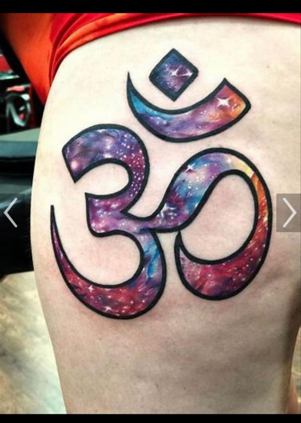 Galaxy OM tattoo thigh