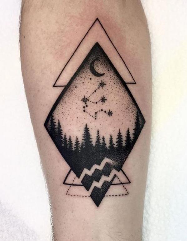 Geometric Aquarius constellation and sign tattoo