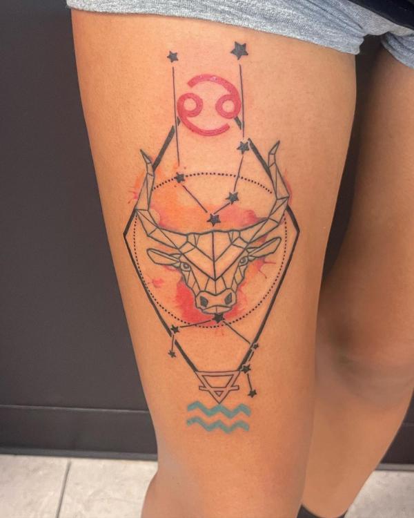 Geometric Cancer Taurus and Aquarius tattoo