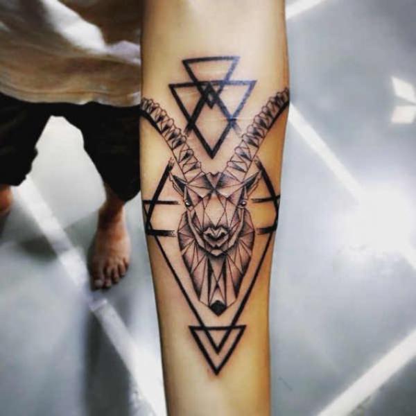 Geometric Capricorn goat tattoo