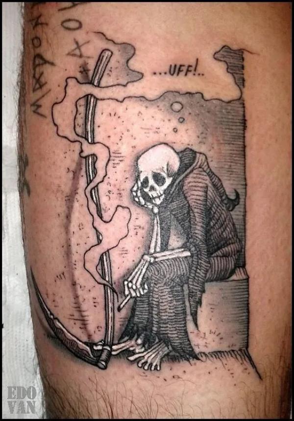 Grim reaper smoking tattoo