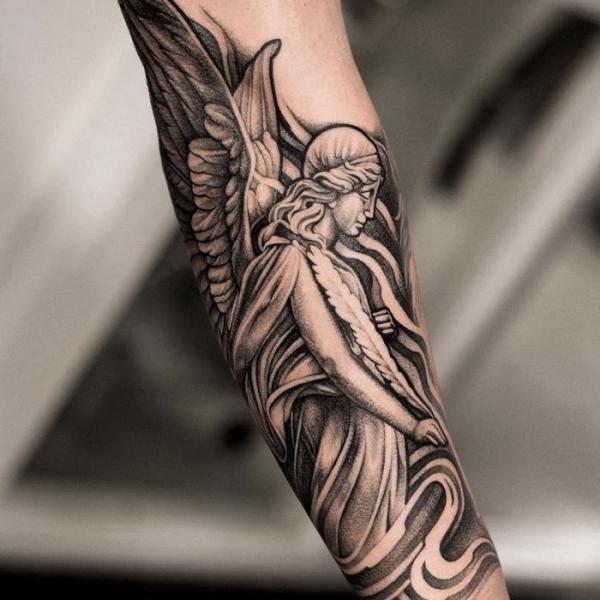 Guardian Angel forearm tattoo
