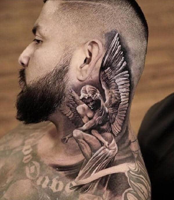 Guardian Angel tattoo on neck