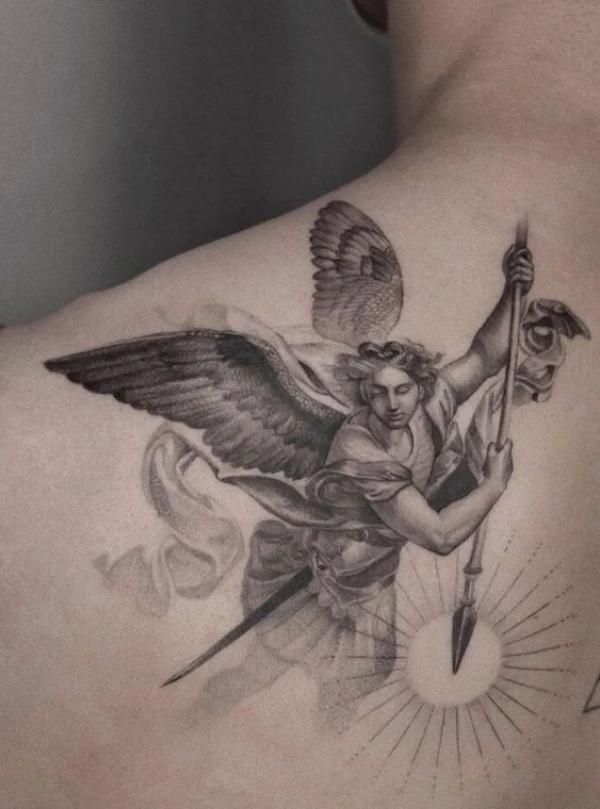 Guardian angel tattoo shoulder blade