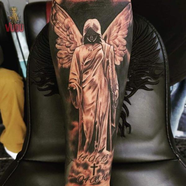 Guardian angel with dates tattoo