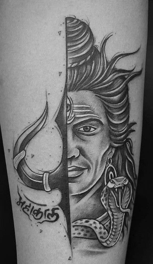 Half Shiva with snake tattoo