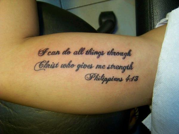 I can do all things through Christ which strengthens me philippians 4 13 tattoo on bicep
