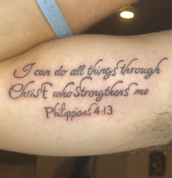 I can do all things through Christ who strengthens me philippians 4 13 tattoo bicep