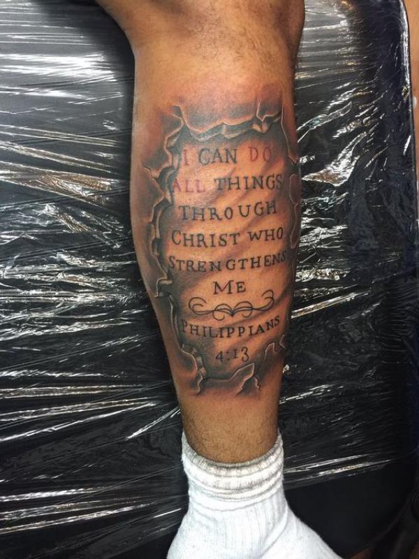 I can do all things through Christ who strengthens me philippians 4 13 tattoo leg