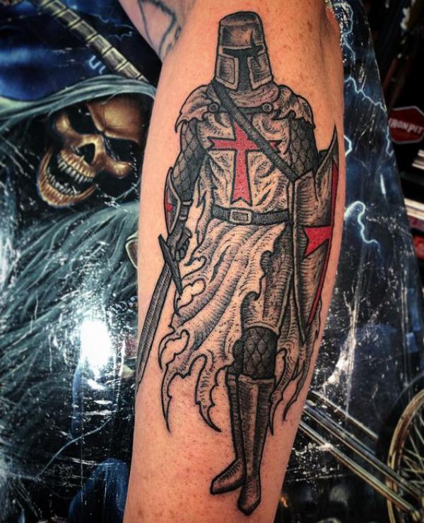 Knights Templar with sword and shield Tattoo