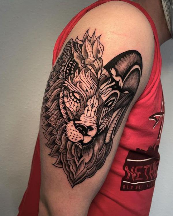Leo lion and Capricorn goat horn tattoo