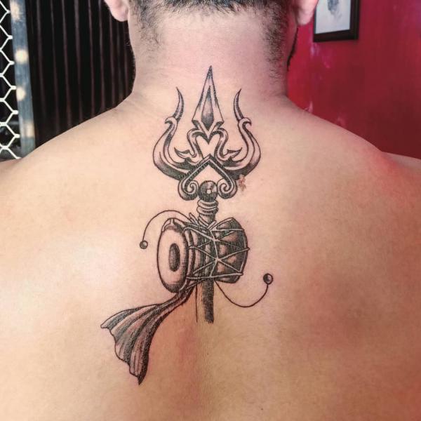 Lord shiva trishul with damaru tattoo